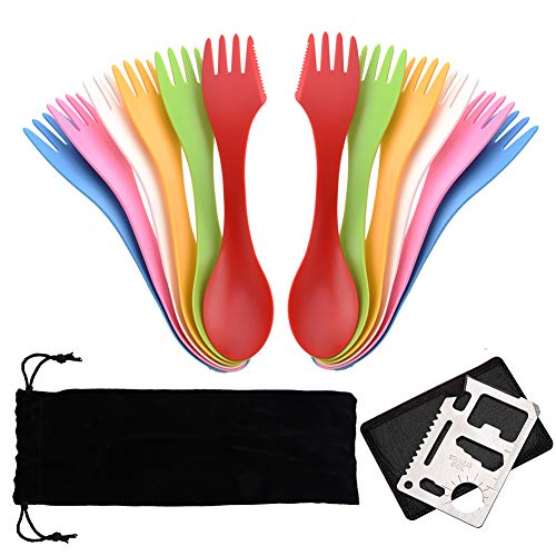 ROARINGWILD 12 Pack Durable BPA-Free Tritan Sporks - Spoon Set of 12 Multi-functional 3 in 1 Knife Fork Spoon Spork Random Color Flatware Sets