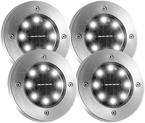 TUTU TECH Disk Light, 4 Pack Upgraded 8 LED Solar Landscape Lights Outdoor, Waterproof Garden Lawn Yard Patio Pathway Driveway Walkway Sidewalk Pool Area Decorative Light, White