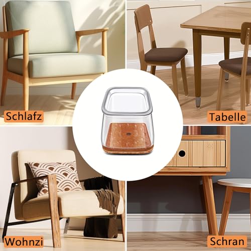 RUSIDO 20 Stück Stuhlbeinkappen Eckig(XL Fit Seitenlänge: 40-55mm), Klare Silikon Stuhlbeinschoner, Stuhl Beinprotektoren, Boden vor Kratzern schützen