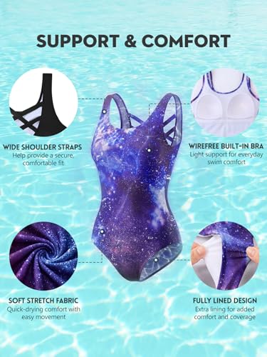 Image of American Trends Athletic One Piece Swimsuits for Women Modest Bathing Suits Criss Cross Back Water Aerobics Swimwear