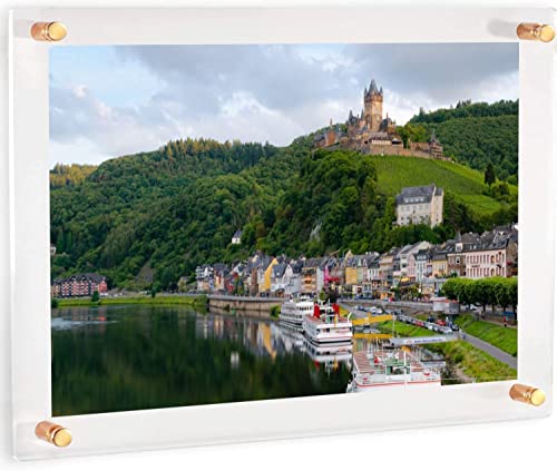 (16" X 20") Clear Acrylic Wall Mount Floating Picture Frame With (Gold Standoffs) Frame-Less Double Panel Plexiglass Display For Photos Artwork Posters Paintings (Full Frame Is 19" X 23") #TOP20