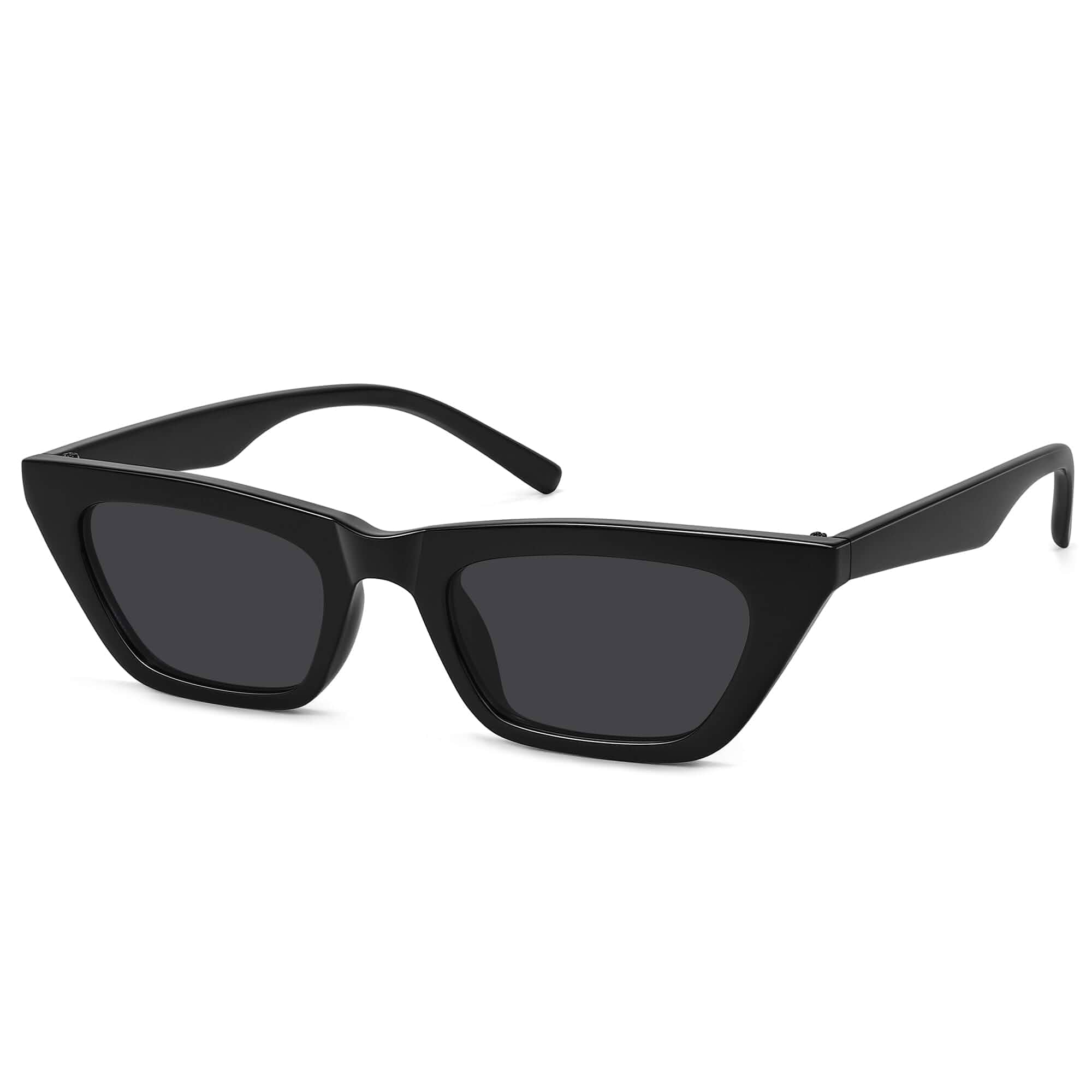 Narrow Square Cat Eye Sunglasses for Women, 90s Retro Shades Glossy Full-Rim Frame with Upswept Corners for Daytime Driving, Travel, Beach Vacations, Shopping, and Outdoor Events