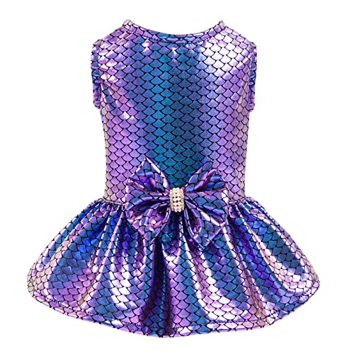 Image of CuteBone Dog Dress Mermaid Girl Puppy Bling Skirt Cat Outfit Small Dogs Costume Pet Clothes for Holiday Beach DD10XS