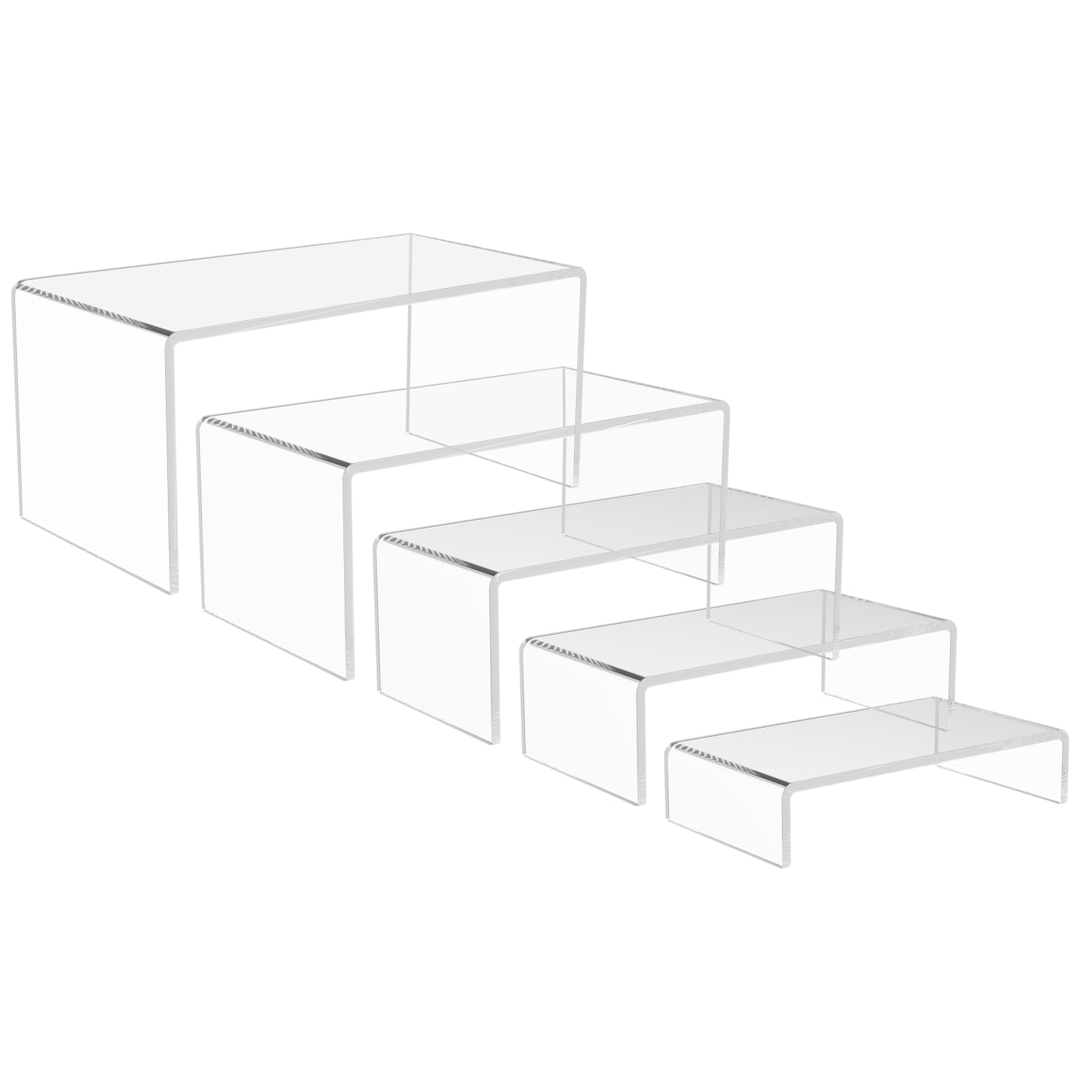 5PCS Acrylic Display Risers, 5 Sizes Clear Product Stand, Jewelry Display Riser Shelf Showcase Fixtures For Collectibles Display, Figure Display