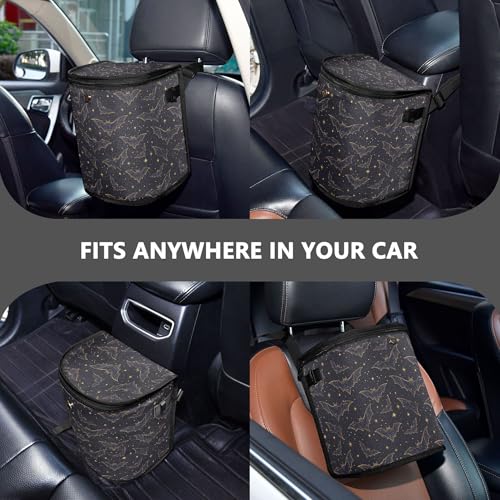 Image of MNSRUU Car Trash Can with Lid, Bats Stars Car Trash Bag Hanging Organizers and Storage for Front Back Seat, Leak-Proof Trash Bin