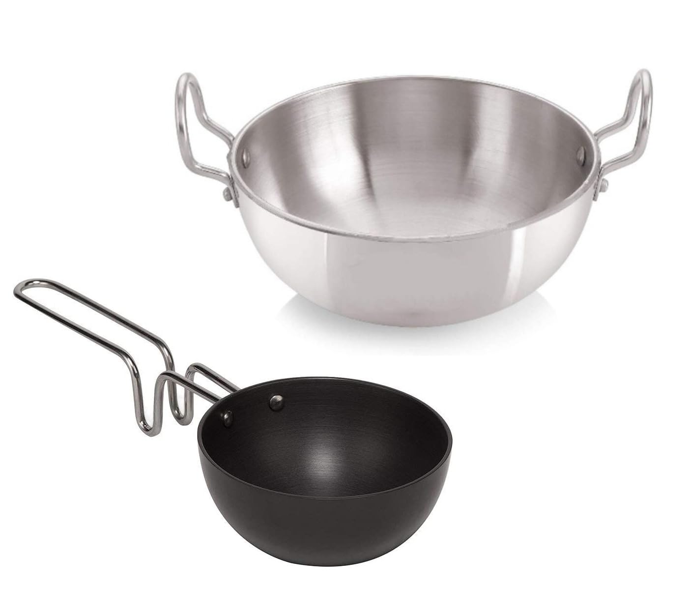Satre Online and MarketingAluminium Kadhai Size No-12 with Hindalco Aluminium Tadka Pan Size No-6 (Pack of 2)