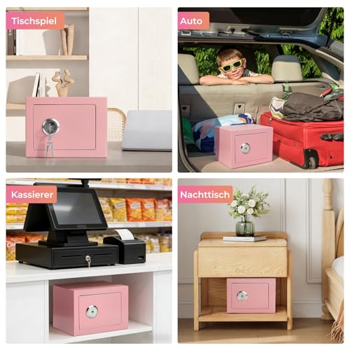 Safe Tresor mit 3 Schlüssel, 23x17x17cm Tresor für Zuhause, Kleine Möbeltresor für Bargeld, Schmuck und Dokumente (Rosa)