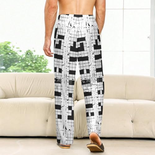 Crossword Puzzle Pattern Men Pajama Pants Print Drawstring Cute Lounge Pant2