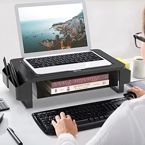Wali Monitor Stand With Storage, Office Desk Organizer With Drawer And Side Storage Pockets For Computer Desk Stand, Laptop, Printer, Notebook And Flat Screen Display, (Stt007), Black, 1 Pack #TOP7