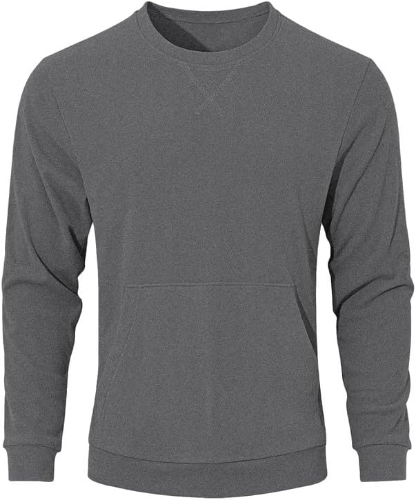 Men's Crewneck Sweatshirts Cotton Soild Casual Pullover Shirt Long Sleeve with Pockets 2026 New X Decoration