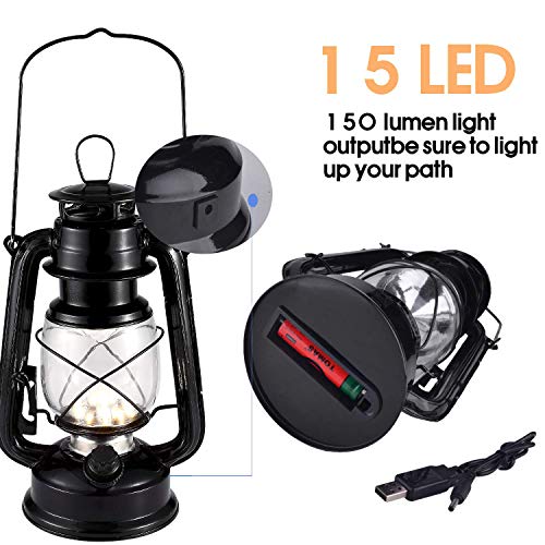 Rechargeable Vintage Hurricane Lantern, Warm White Battery Operated Lantern With Dimmer Switch, 15 Leds Metal Hanging Lantern For #TOP2