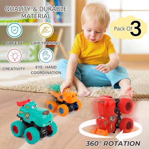 Image of Zest 4 Toyz Monster Truck 4WD Friction Powered Toy | 360 Stunt Car | Pullback Action Durable High-Density Alloy Plastic | Educational Gift Toys for Boys Girls 3-7 Years - Assorted (Pack of 3)