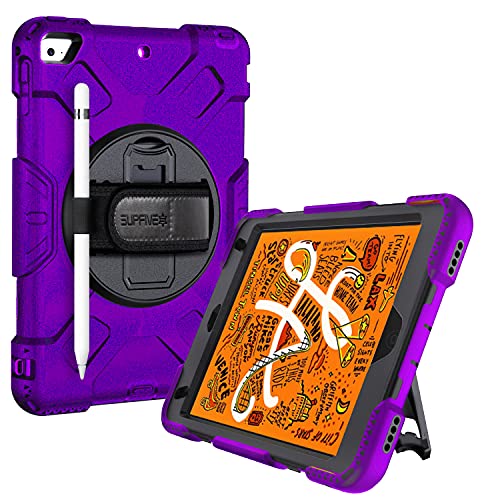 SUPFIVES iPad Mini 5 Case with Strap, iPad Mini 4 Case for Kids Military Grade Protective Rugged Case with Shoulder Strap + Kickstand + Pencil Holder for iPad Mini 5th/ 4th Generation 7.9 inch