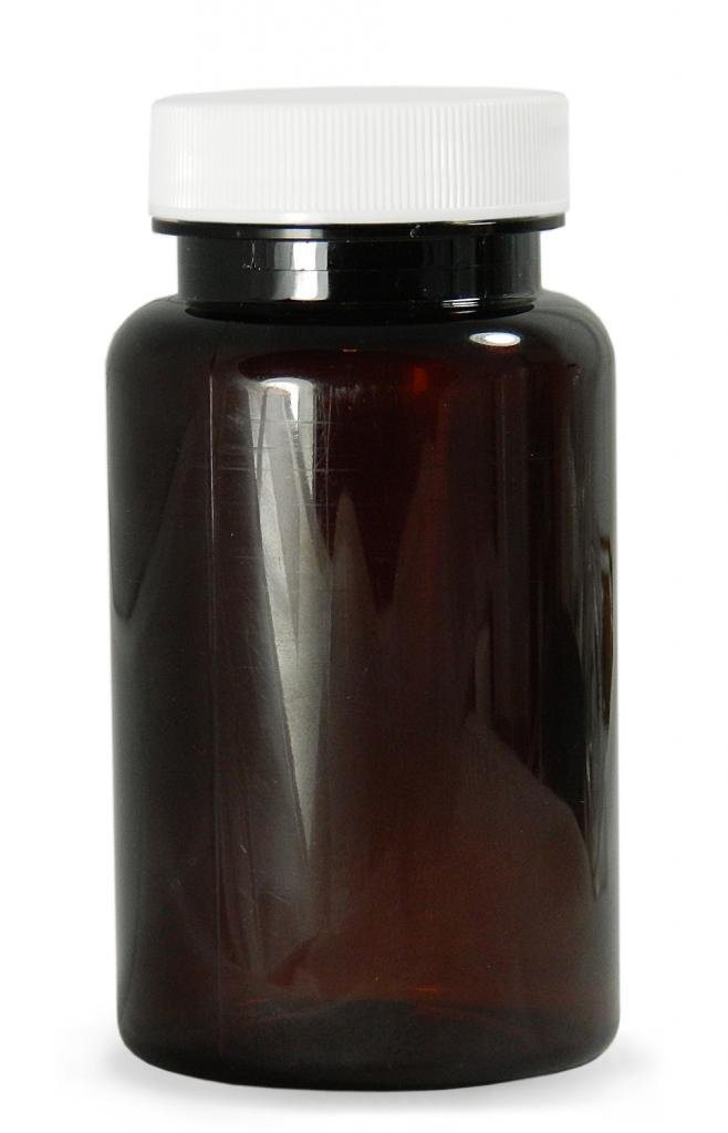 Qorpak PLC-06592 Amber PET Packer Bottle with 38-400 White Polypropylene SturdeeSeal Polyethylene Foam Lined Cap, 4oz Capacity, 49mm OD x 92mm Height (Case of 48)