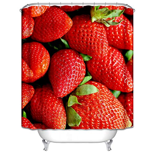 DOLOVE 3D Duschvorhang Anti-Schimmel Erdbeere Duschvorhang 90x180 Textil Duschvorhang Bunt Textil Cover