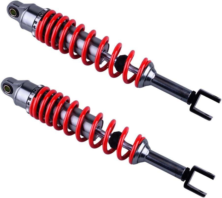 Motorcycle 390MM 15.35incch Air Shock Absorbers Adjustable Rear Suspension Eye to Clevis：27mm Universal Fit For Kawasaki Honda Suzuki Yamaha Go Kart Red 1 Pair