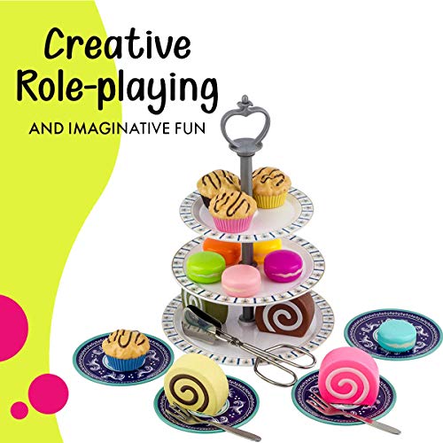 image for Liberty Imports Deluxe Afternoon Tin Tea Set with Cake Stand and Desse