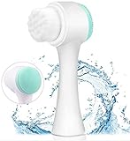 Manual Facial Cleansing Brush, 2-in-1 Skin Care face Brush, Silicone Facial Scrubber Manual Dual Face Wash Brush for Deep Pore Exfoliation Massaging (Blue)