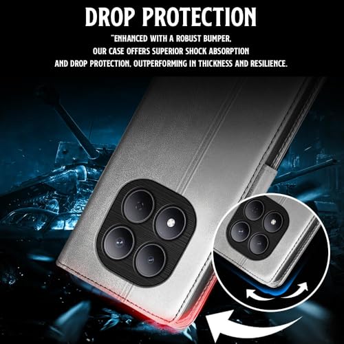 Image of WOW IMAGINE Shock Proof Flip Cover Back Case for Mi Redmi Note 15 5G 2025 | Poco M8 5G (Magnetic Button Flip Case | Wallet Pockets & Stand | Leather Finish | Stone Grey)