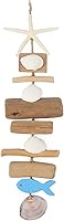 JQAQJU Wooden Fish Driftwood Wall Decor with Starfish & Seashells - Coastal Beach Art for Bathroom, Living Room, Indoor Outdoor