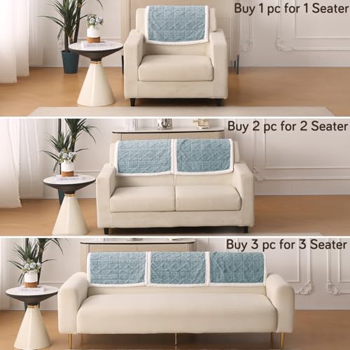 Image of HOKIPO 'Italian Caelora' Luxury Jacquard Plush Sofa Backrest Cover Mat 55x80 cm | Pack of 1 Anti Slip Backrest Mat, Powder Blue (AR-6225-BL)
