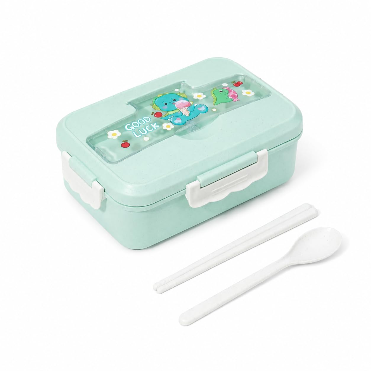 Wheat Straw Cartoon Lunch Box with Spoon & Fork