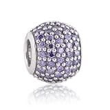 Bodacon Factory 100% 925 Sterling Silver Purple Pave Cz Ball Bead Fits European Jewelry Chamilia Cha