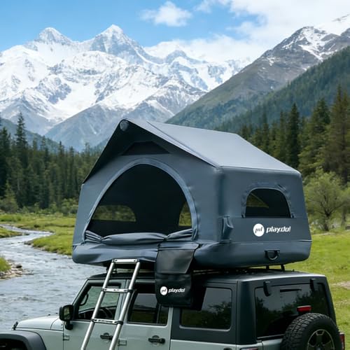 PlayDo Air Tents for Camping Rooftop Tent Easy Setup Inflatable Roof Tent Blow Up Car Top Tent for Pickup Truck SUV with Strip Light, Ladder, Air Mattress, roof top Tent