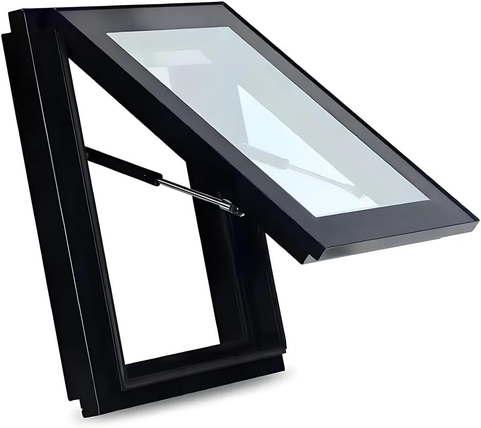 YVYKFZD Skylight House Roof Window, Aluminum Flat Roof Lighting Well Window, Viewing Window with Handles, Rooftop Hatch Lid Small Window for Attic/Sun Room(Black-B,LxW 60x60cm/23.6x23.6in)