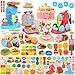 Aprilwolf 70 PCS 4 in 1 Dough Sets for Kids Ages 3-4-8, Art Crafts Dough Tools Kit, Ice Cream Playset Noodle Hamburger Cake Maker Machine, Kitchen Creations Food Play Toys Toddlers Boys Girls