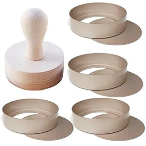 Oro Rosa Alluminio Set di Muffe Crostate di 4 con Una Stampa in Legno, Set di Stampi Rotondi da 4 Pezzi e Stampo per Pasticceria, Torta e Crostata