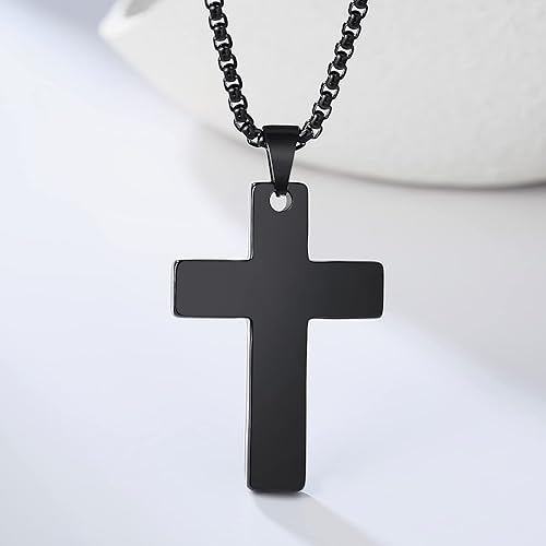 Miniatura 3 de Cross Necklace for Men Women,Silver Black 14K Gold Stainless Steel Plain Cross Pendant Necklace,Simple Jewelry Gifts Cross Chain Necklace for Men