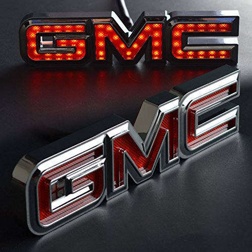 gmc logo emblem - Bosswell Official Licensed LED Light up GMC Tailgate Emblem for Trucks 7″ wide x 1-1/4″ tall Chrome or Black Color 2000-2013 GMC Sierra 1500, 2007-2014 Yukon (Chrome)