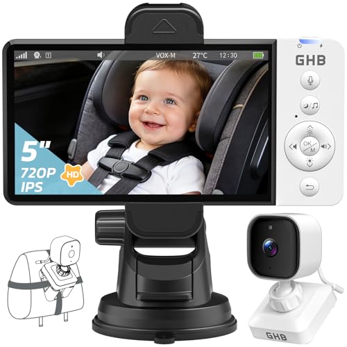 GHB Baby Monitor, Wireless Travel Baby Monitor 5' Display 720P HD Camera, 3500mAh Monitor 2000mAh Camera Non WiFi 2 Ways Audio Night Vision Lullaby...