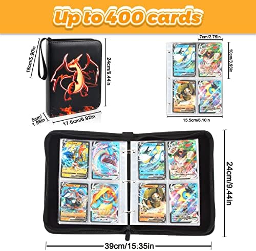 Trading Card Binder Album 900 Cards Holder Card Collection Folder Album for Cards Book 50 Pcs 4-Pocket Pages with Removable Sleeves Pages (400)