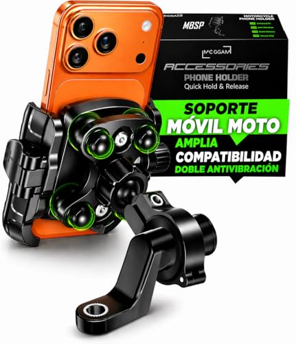 MOGGAM Soporte Movil Moto Antivibración de Aluminio CNC con Liberación Rápida y Rotación 360° para Manillar Espejo Retrovisor y Barras 12–14 mm Compatible con Scooter Bicicleta y Patinete Eléctrico