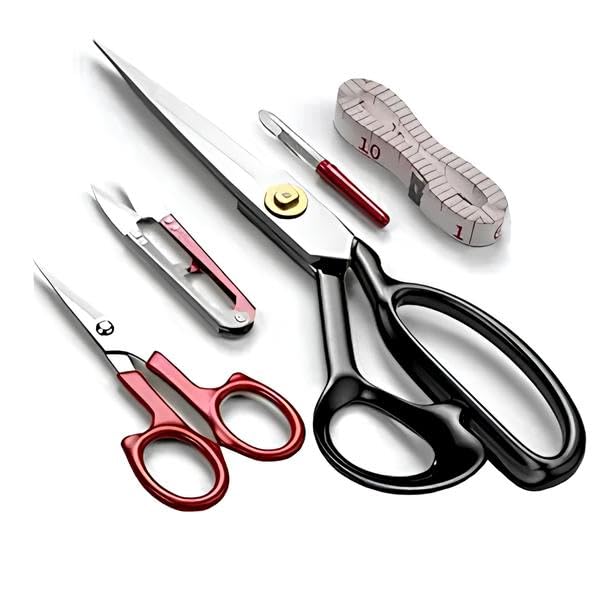 Gemsy Butterfly White Blade Tailoring Scissors for Sewing Cloth Cutting with Small Scissor, Seam Ripper, Inch Tape, Thread Cutter Combo | Fabric and Multipurpose Use for Office, Craft