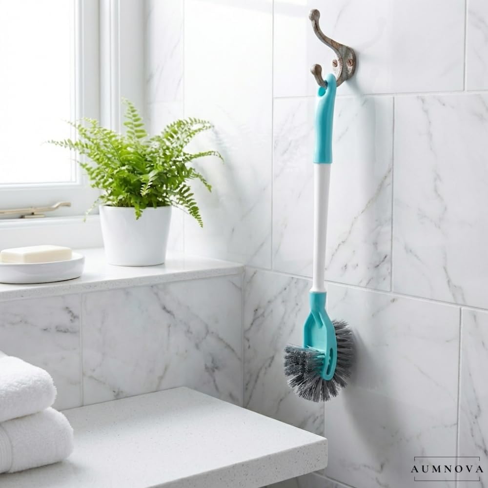 Double Sided Hockey Toilet Cleaning Brush with Holder Stand | 51cm Handle WC Commode Pot Brush for Indian & Western Toilets | Smart Storage Container - Multicolor (Pack of 1)