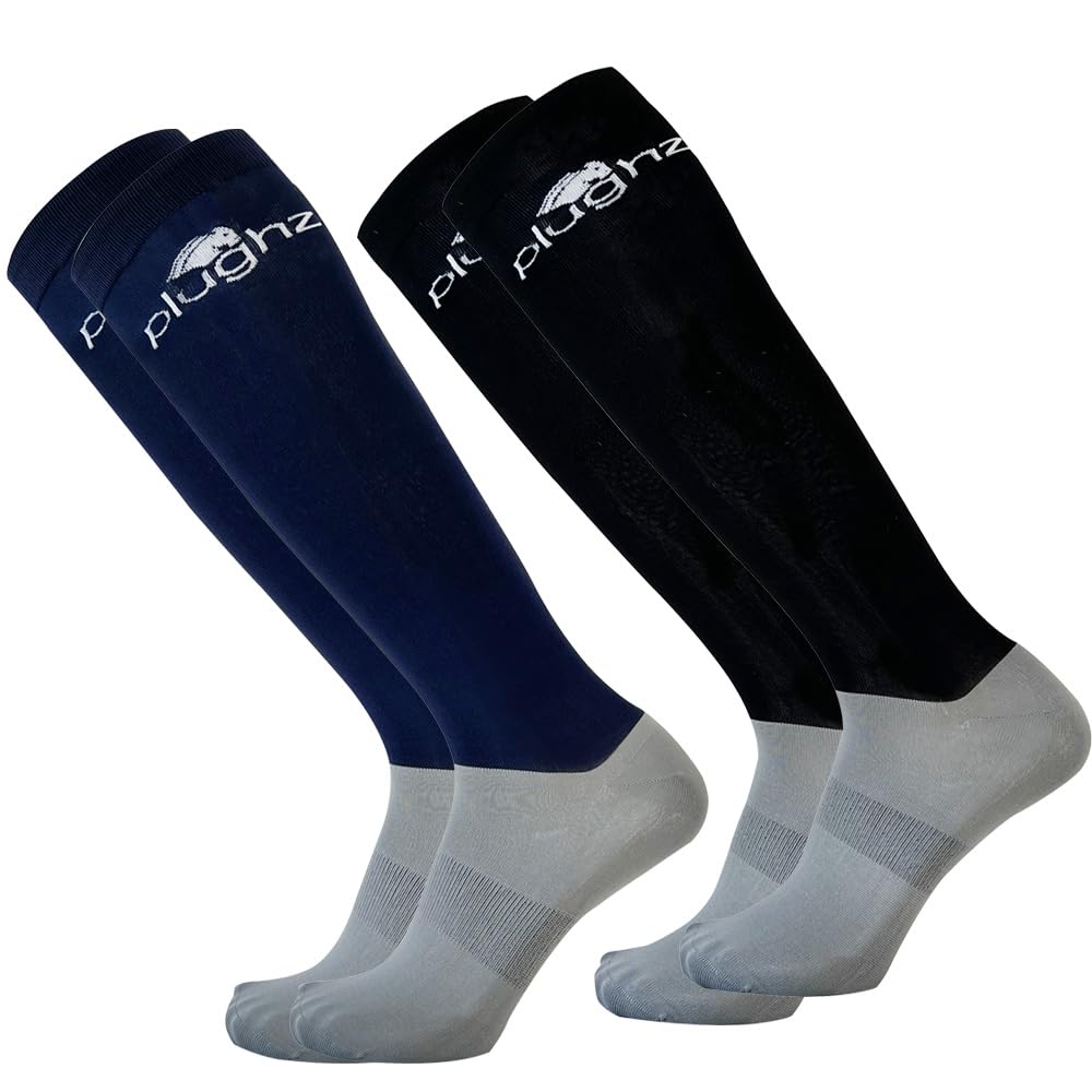 ProSport Equestrian Light Compression Tall Boot Riding Sock - 2 Pair Pack, Black, Navy, One Size