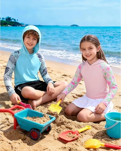 Image of Boys Rash Guard Swim Hoodie, Kids Long Sleeve Sun Fishing Shirts