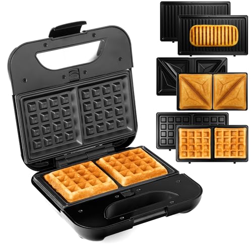 LEHMANN Sandwichmaker 3 in 1, Multifunktionsgerät mit austauschbaren Platten - Waffeleisen, Kontaktgrill, Sandwichtoaster, Antihaftbeschichtete, Schnelle Zubereitung für Sandwiches, Waffeln, Paninis LEHMANN Sandwichmaker 3 in 1, Multifunktionsgerät mit austauschbaren Platten - Waffeleisen, Kontaktgrill, Sandwichtoaster, Antihaftbeschichtete, Schnelle Zubereitung für Sandwiches, Waffeln, Paninis