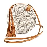 Rattan Bags for Women - Handmade Wicker Woven Purse Handbag Circle Boho Bag Bali