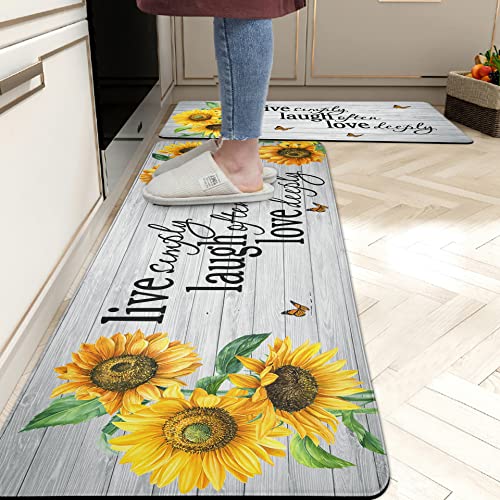 Chiinvent Sunflower Kitchen Mats Set Of 2, Kitchen Rugs Farmhouse Style, 0.4 Inch Thick Anti Fatigue Kitchen Mat Non Skid Washable Floor Comfort Mats For Kitchen, Laundry, Office, 17.3X28+17.3X47 Inch #TOP8