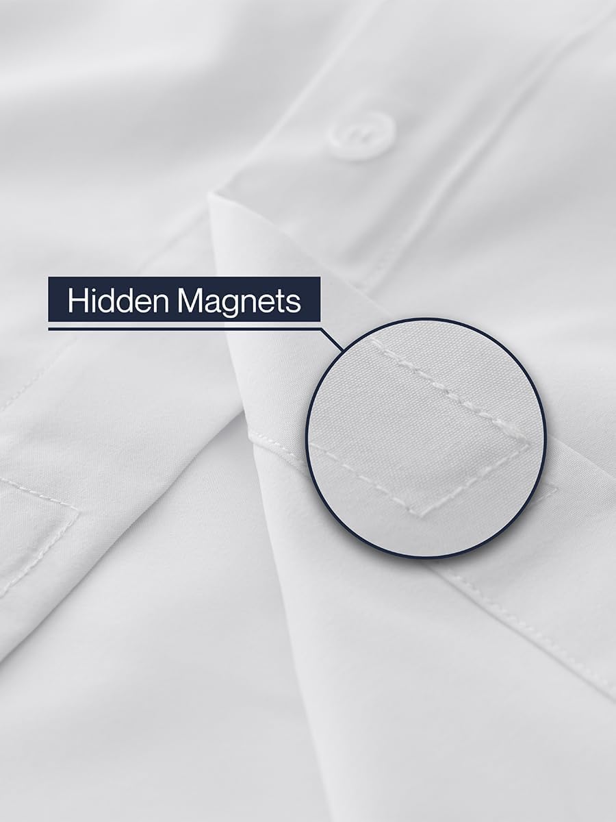 Joe & Bella Magnetic Button Shirt for Men - Short Sleeve, Adaptive Clothing for Men - Magnetic Closure Dress Shirts, Relaxed Fit, Hidden Magnets, Easy One-Hand Dressing, Stretch Cuffs - (White, 3XL)