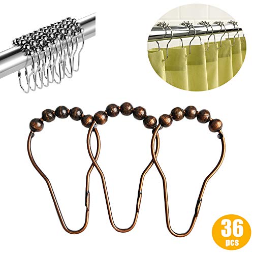 X-BLTU 36PCS Ganci per Anelli per Tende da Doccia per Asta Doccia Bagno (Cromato, 8 Sfere a Sfera, Doppia Scorrevolezza, Acciaio Inossidabile Antiruggine) (Cannella)