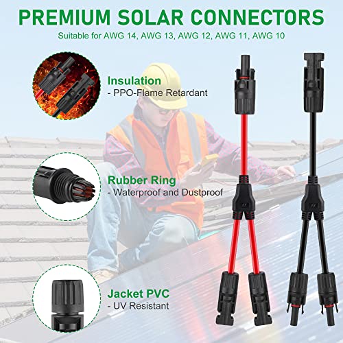 Solarpanel Stecker, Vegena Photovoltaik Steckverbinder Y-Stecker, 2 Paar Solarstecker Männlich Weiblich Solarpanel Kabelstecker IP67, Solar Panel Kabel Anschlüsse Stecker mit Schraubenschlüssel