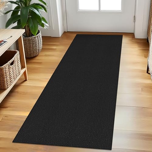 EARTHALL Woven Runner Rug 2x5 Ft Washable Runners for Hallways Cotton Non Slip Rubber Backed Kitchen Runner Braided Indoor Floor Carpet for Entryway, Hallway, Kitchen, Bedroom, Black/Grey