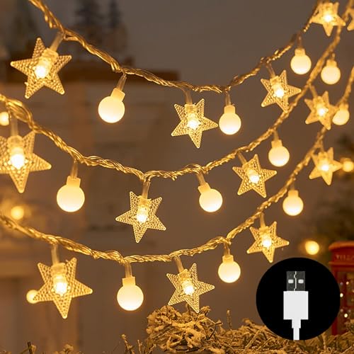Mixtooltoys LED String Lights, Globe & Star Fairy Lights with USB Power for Christmas Wedding Party Decoration (10M - Image 2