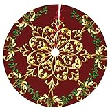 48' Christmas Tree Skirt, Red Gold Elegant Festive Pattern Pattern Large Xmas Tree Mat for Holiday...