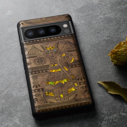 Coque Pixel 8 Pro bois gravé et incrustation nacre protection originale